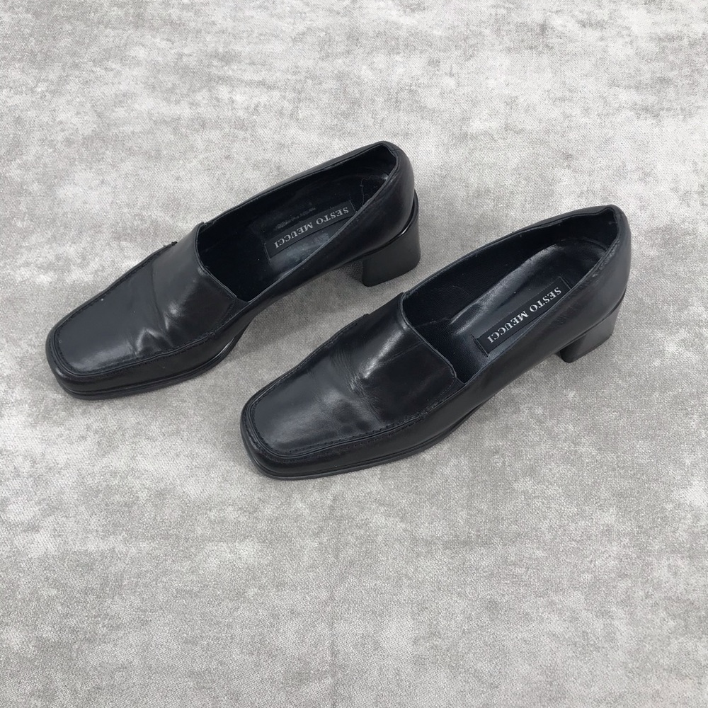 Sesto Meucci  black loafers 6M 2in heel Italy